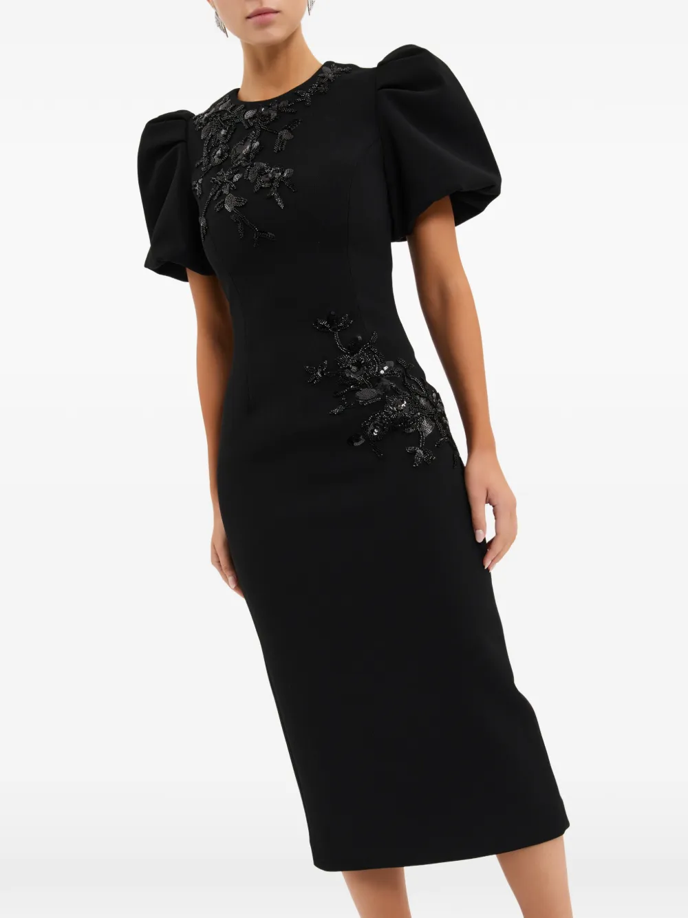 Rebecca Vallance Livia midi-jurk met pofmouwen Zwart