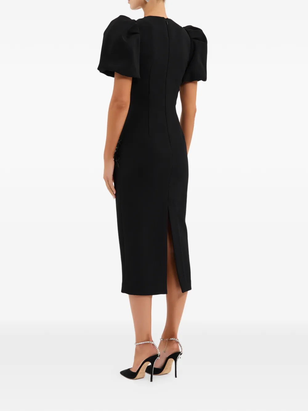 Rebecca Vallance Livia midi-jurk met pofmouwen Zwart
