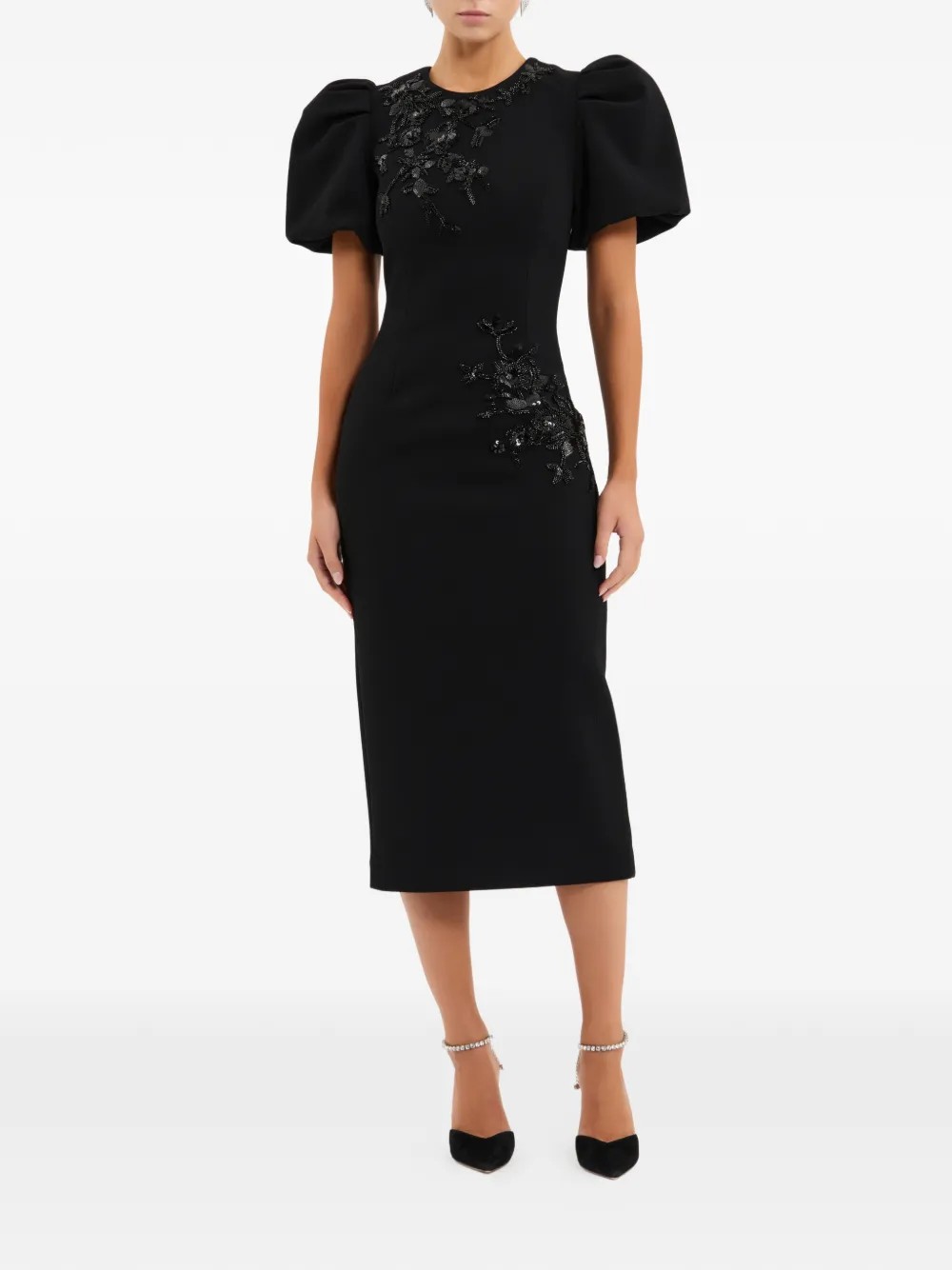 Rebecca Vallance Livia midi-jurk met pofmouwen Zwart