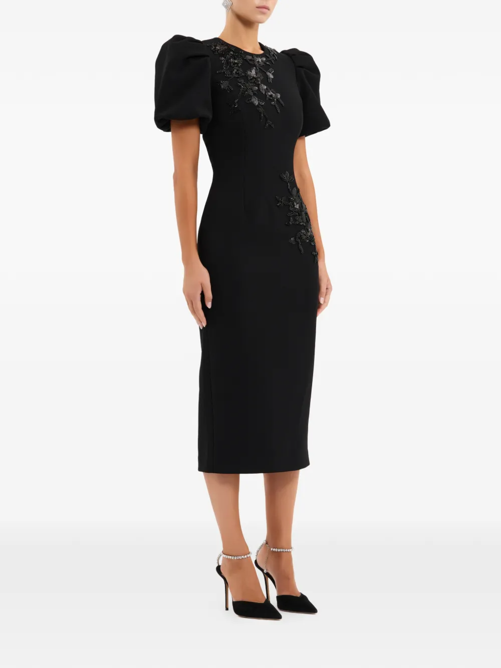 Rebecca Vallance Livia midi-jurk met pofmouwen Zwart