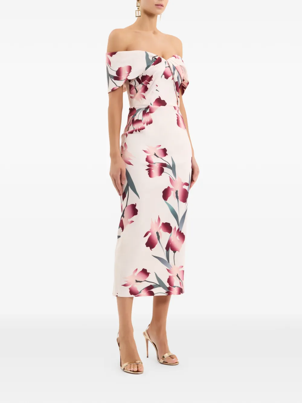 Rebecca Vallance Linnea off-shoulder midi-jurk met bloemenprint Roze