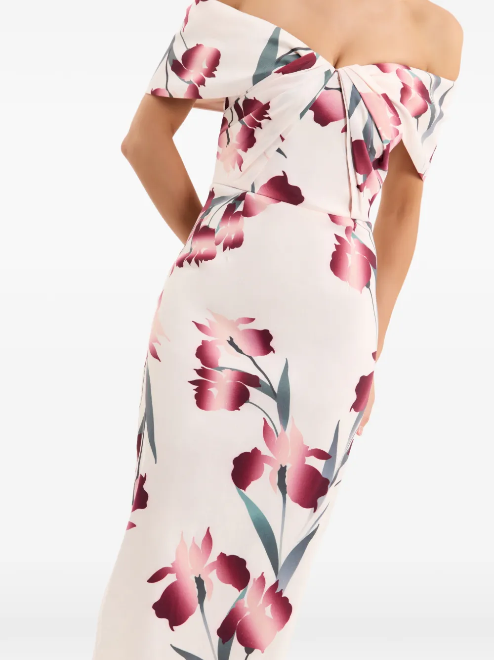 Rebecca Vallance Linnea off-shoulder midi-jurk met bloemenprint Roze