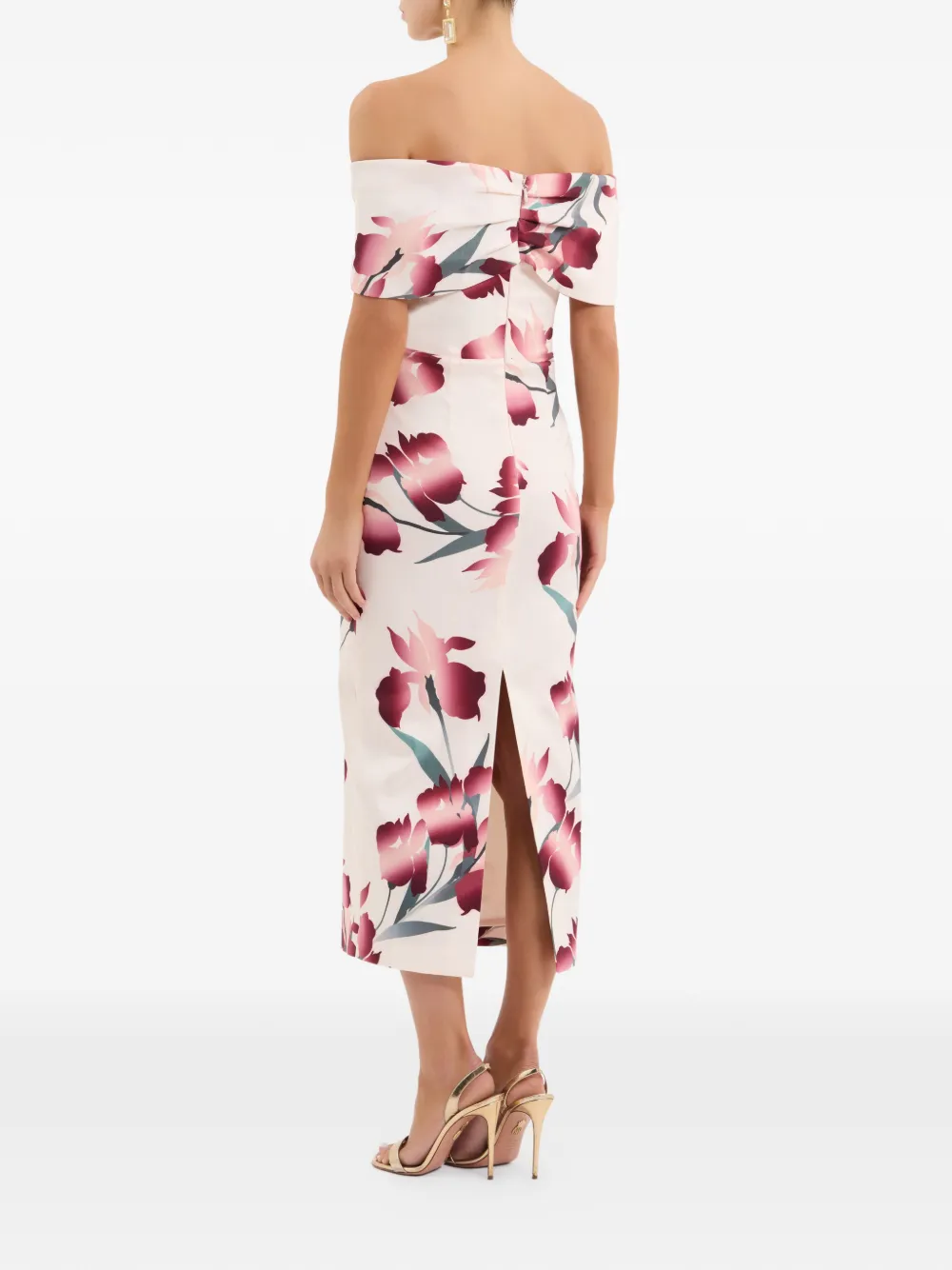 Rebecca Vallance Linnea off-shoulder midi-jurk met bloemenprint Roze