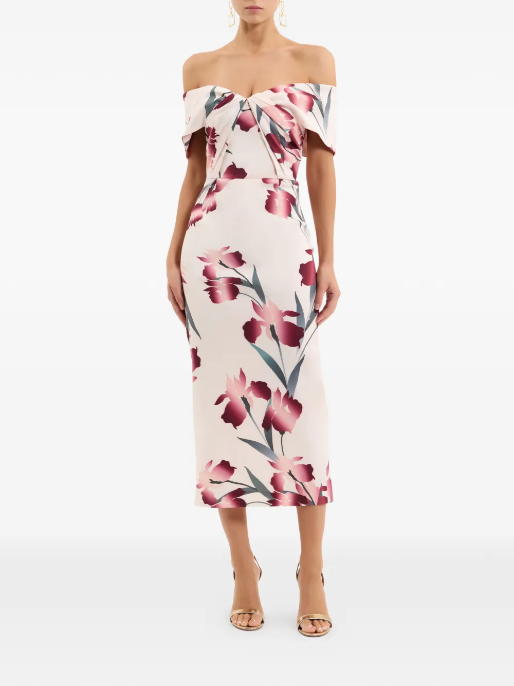 Rebecca Vallance Linnea off-shoulder midi-jurk met bloemenprint Roze