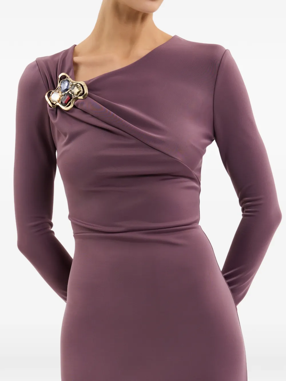 Rebecca Vallance Nala maxi-jurk met broche en lange mouwen Paars