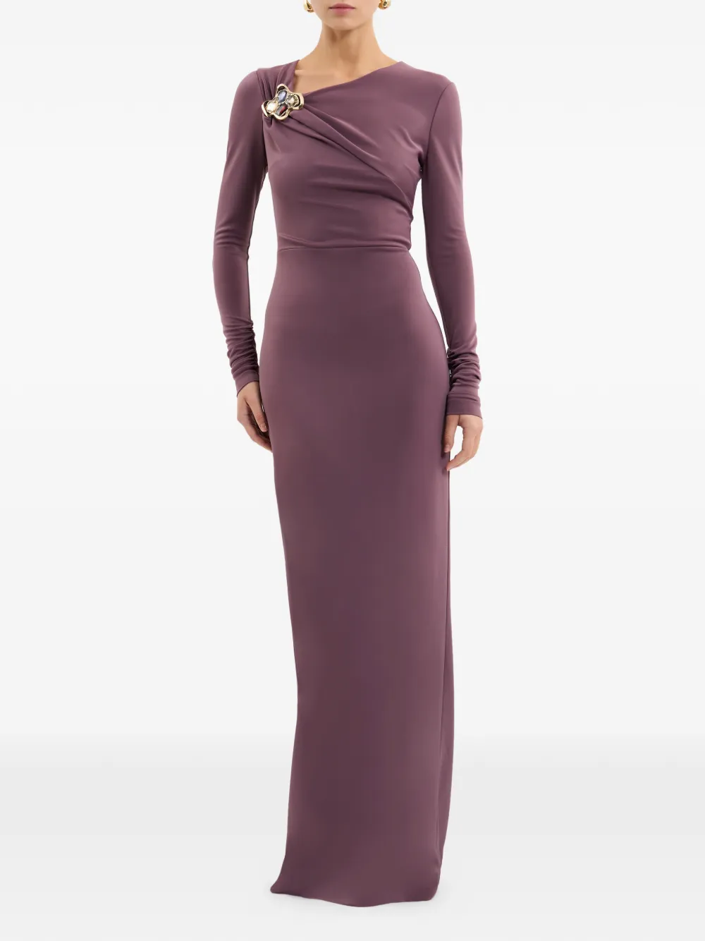Rebecca Vallance Nala maxi-jurk met broche en lange mouwen Paars