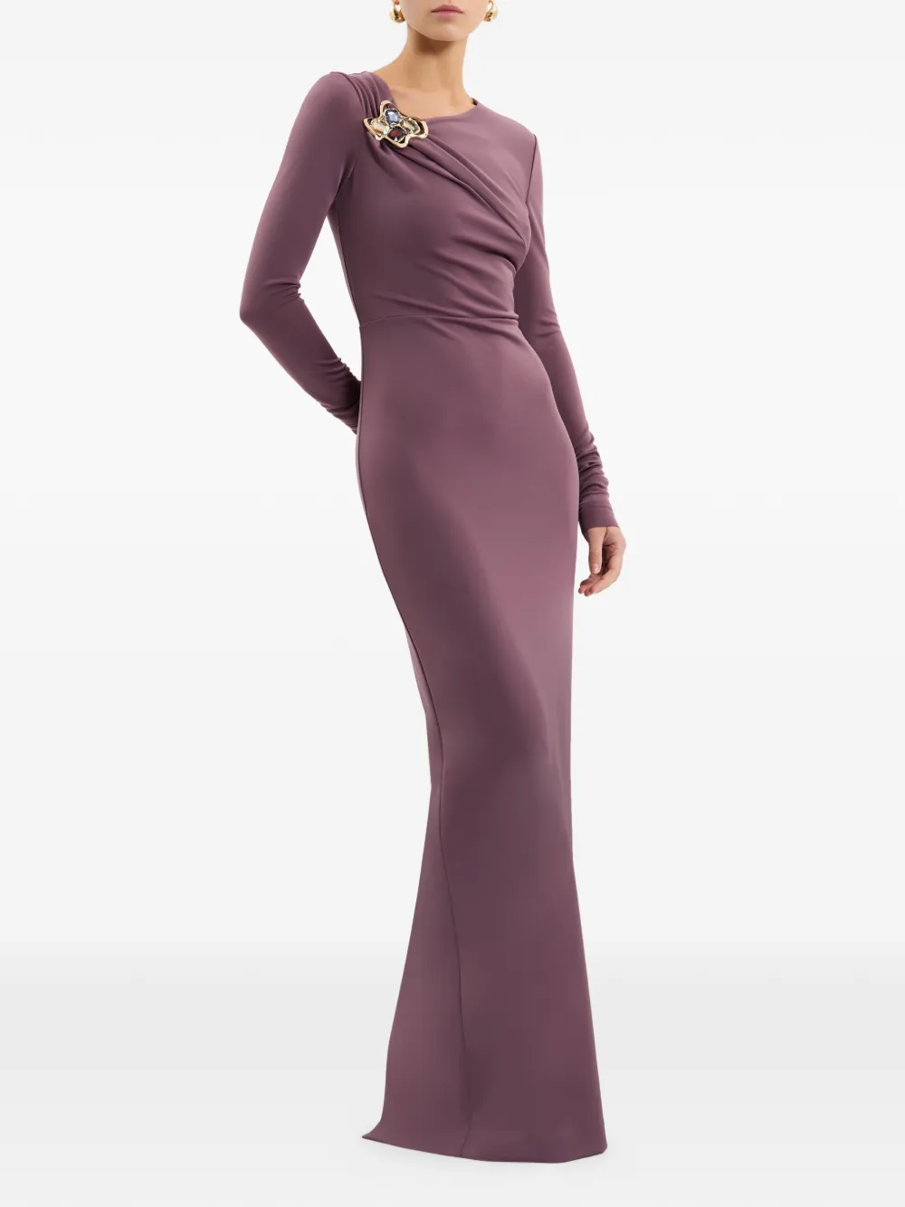 Rebecca Vallance Nala maxi-jurk met broche en lange mouwen Paars