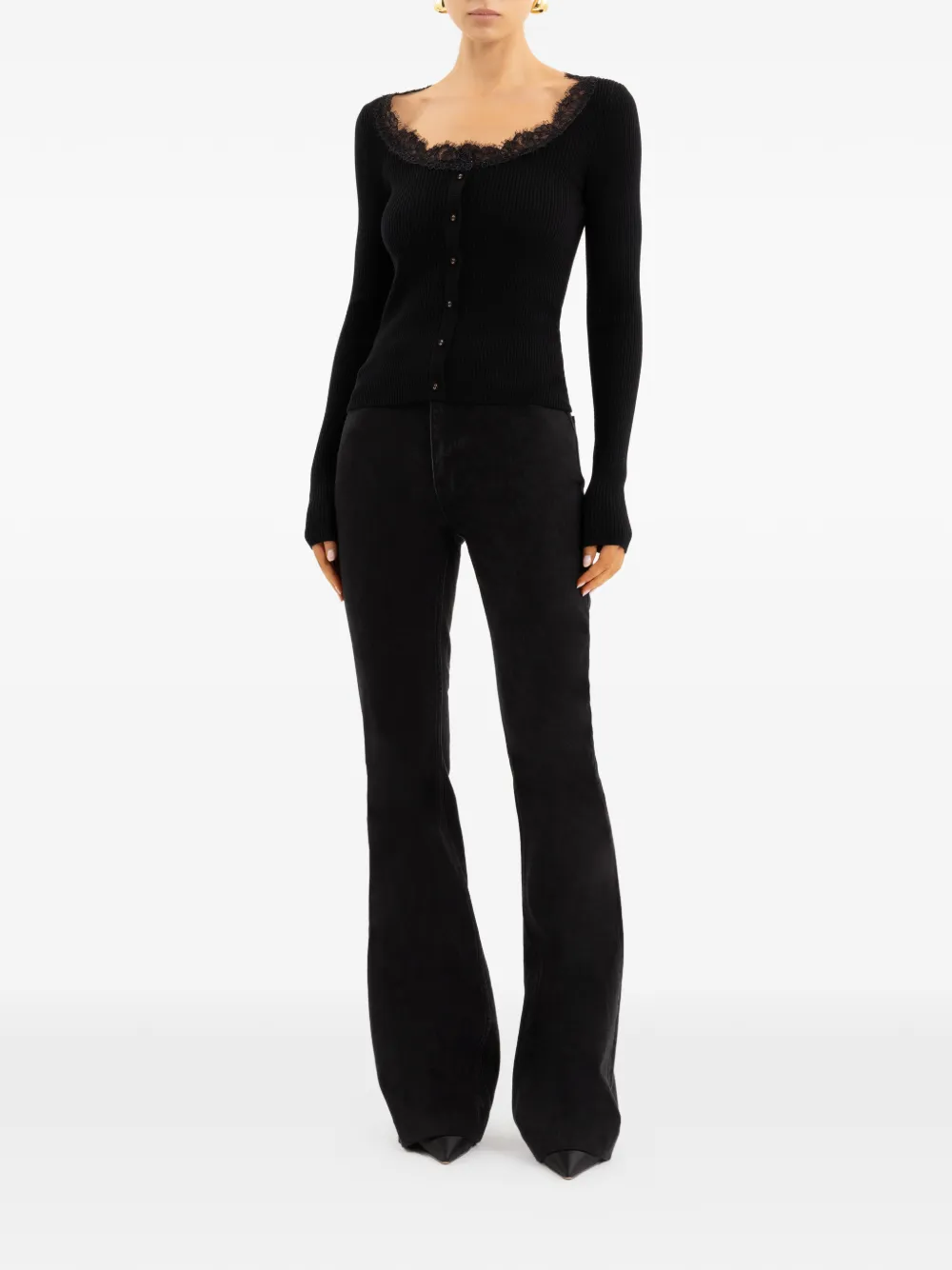 Rebecca Vallance Verity geribbeld vest met kant Zwart