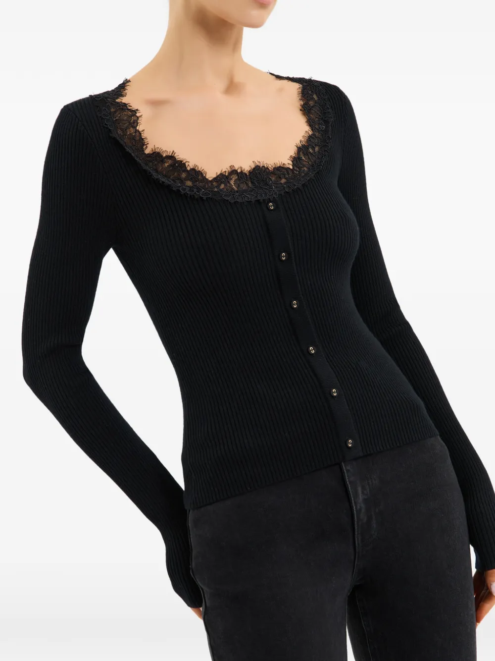 Rebecca Vallance Verity geribbeld vest met kant Zwart