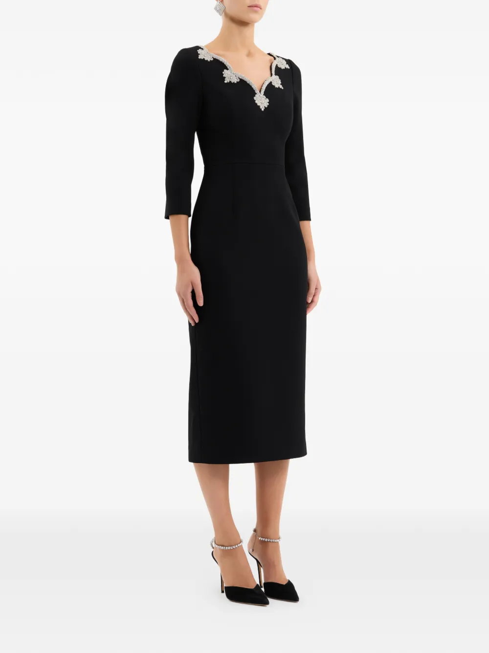 Rebecca Vallance Harlynn midi-jurk met verfraaide hals Zwart