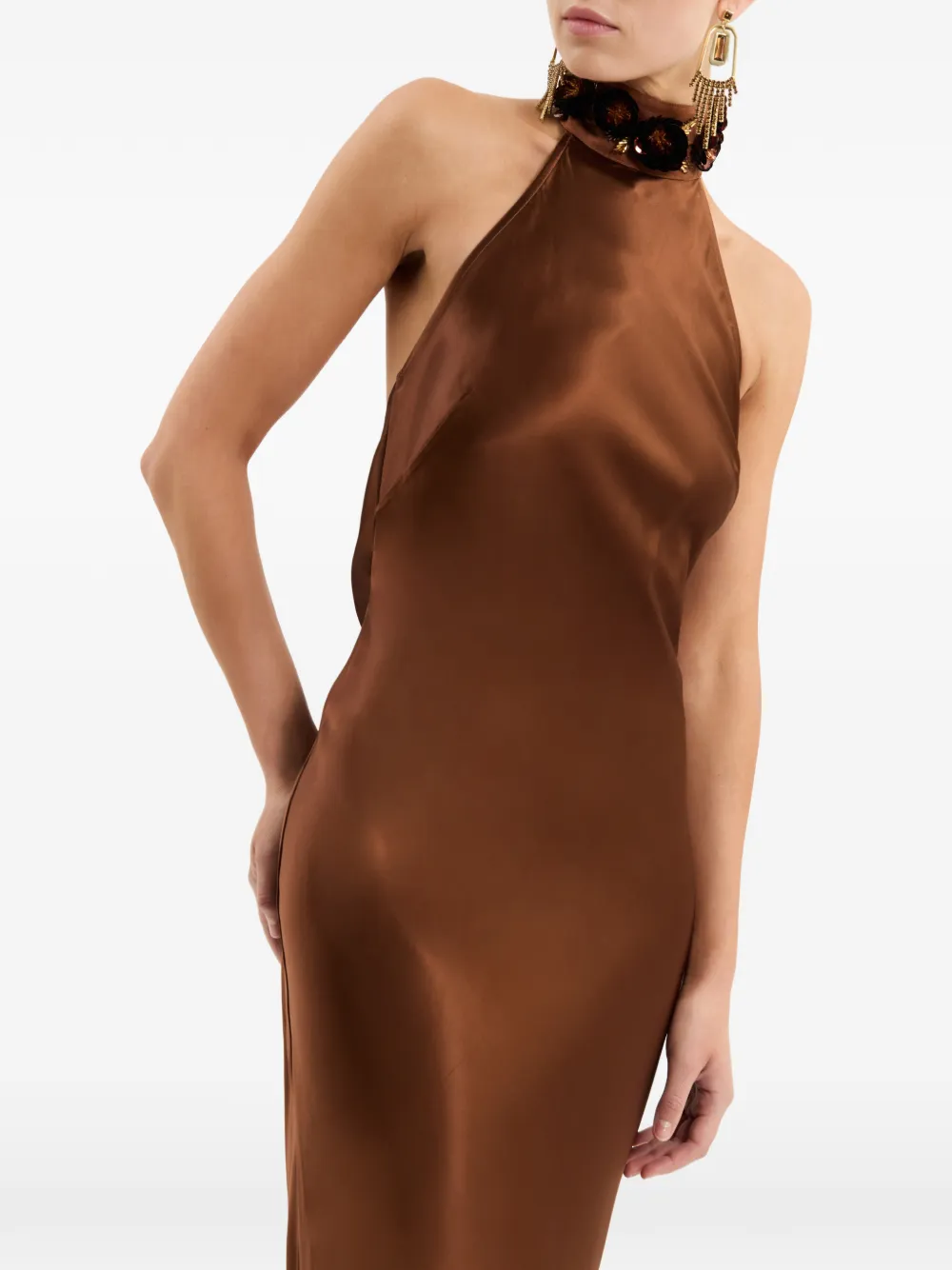 Rebecca Vallance Maxi-jurk met halternek Bruin