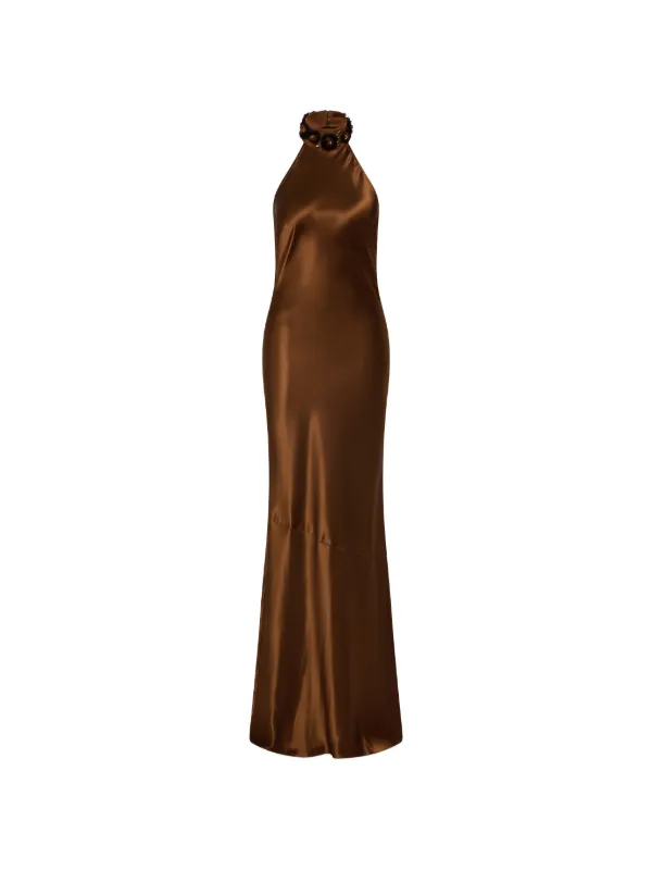 rose gold halter neck dress Phoenix Gown Brown Size 10 Halter maxi dress