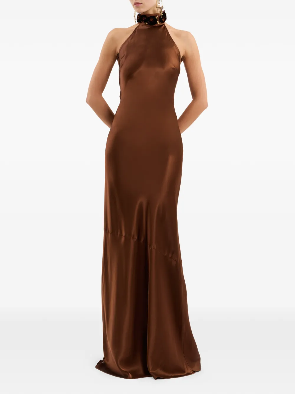 Rebecca Vallance Maxi-jurk met halternek Bruin