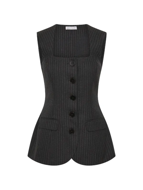 Rebecca Vallance Harri Pinstripe Button-up Top in Grey