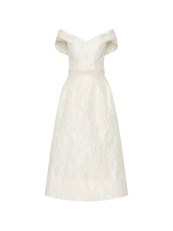 Rebecca Vallance Winslet Off-shoulder Midi Dress in Neutrals