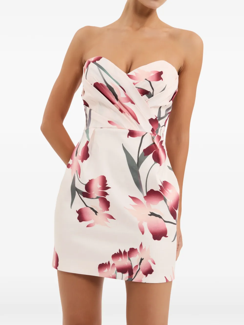 Rebecca Vallance Linnea strapless mini-jurk met bloemenprint Beige