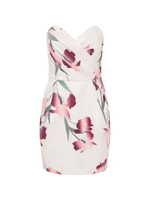 Rebecca Vallance Linnea Floral Strapless Mini Dress in Neutrals