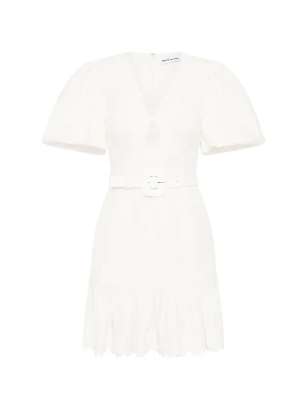 Rebecca Vallance Kahlia Puff-sleeve Belted Mini Dress in Neutrals