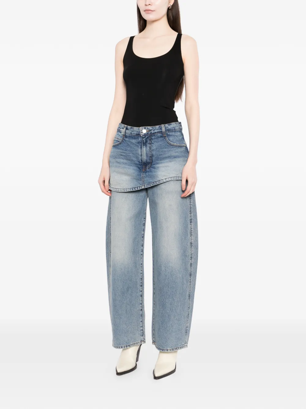  Ych Layered Wide-leg Jeans - Blue 