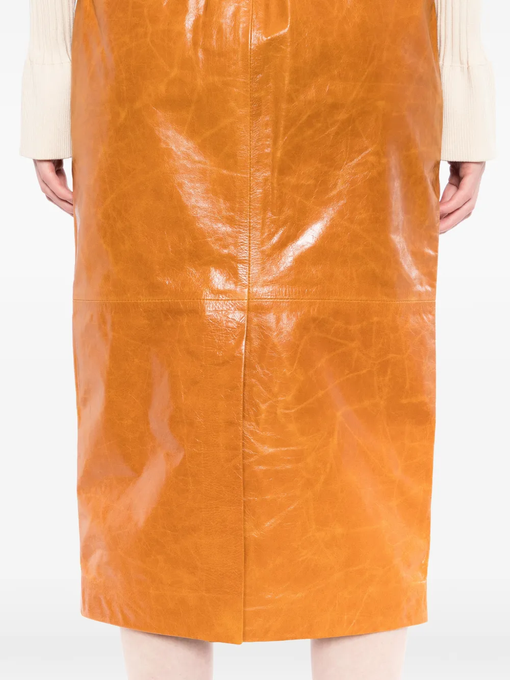 CO COLLECTION Leren kokerrok Bruin