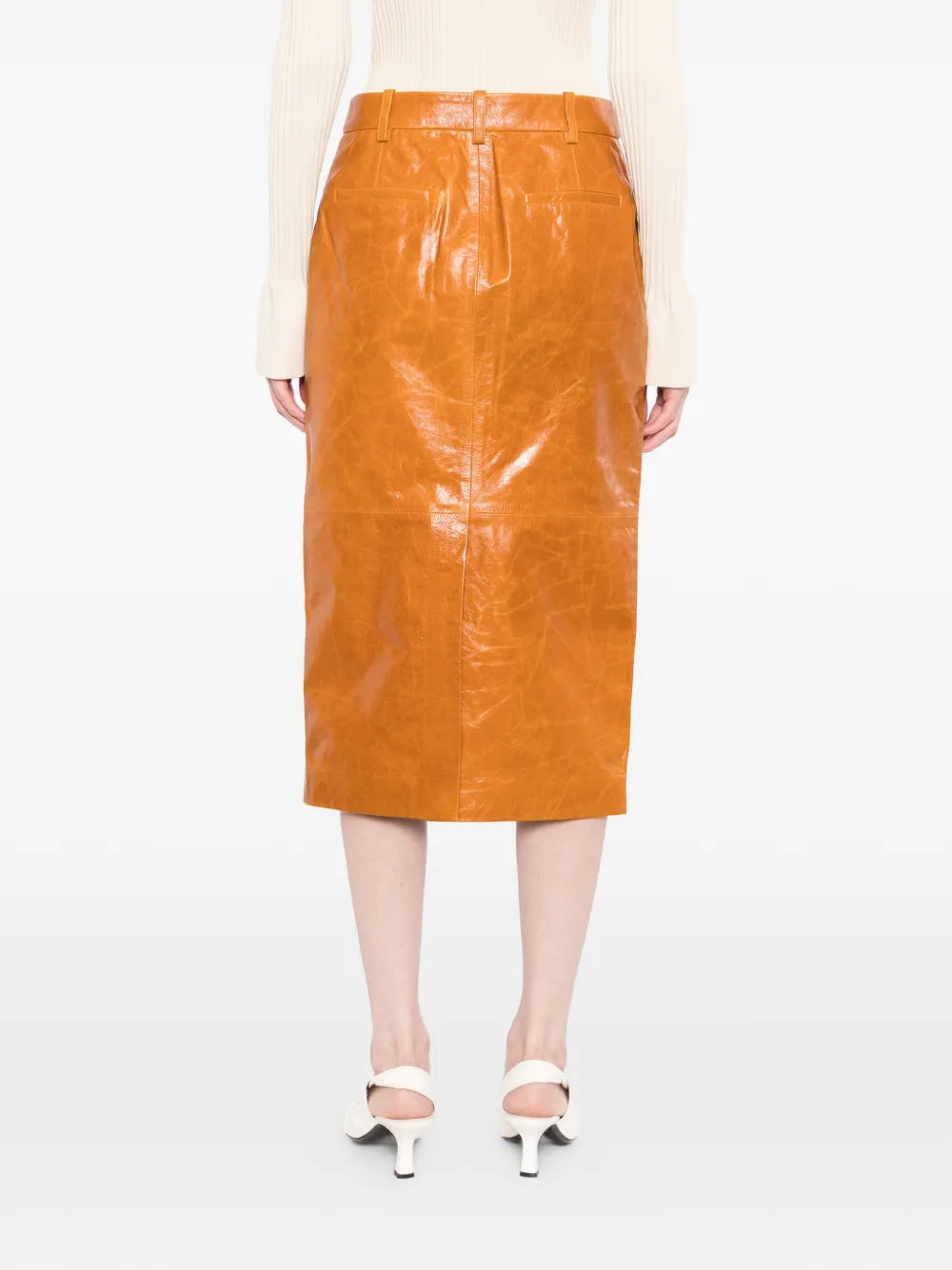 CO COLLECTION Leren kokerrok Bruin