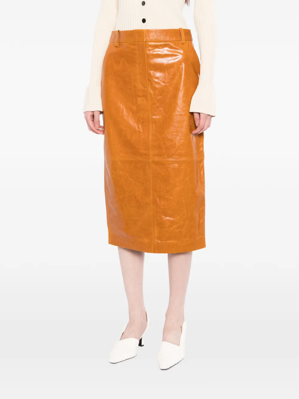  Co Collection Leather Pencil Skirt - Brown 