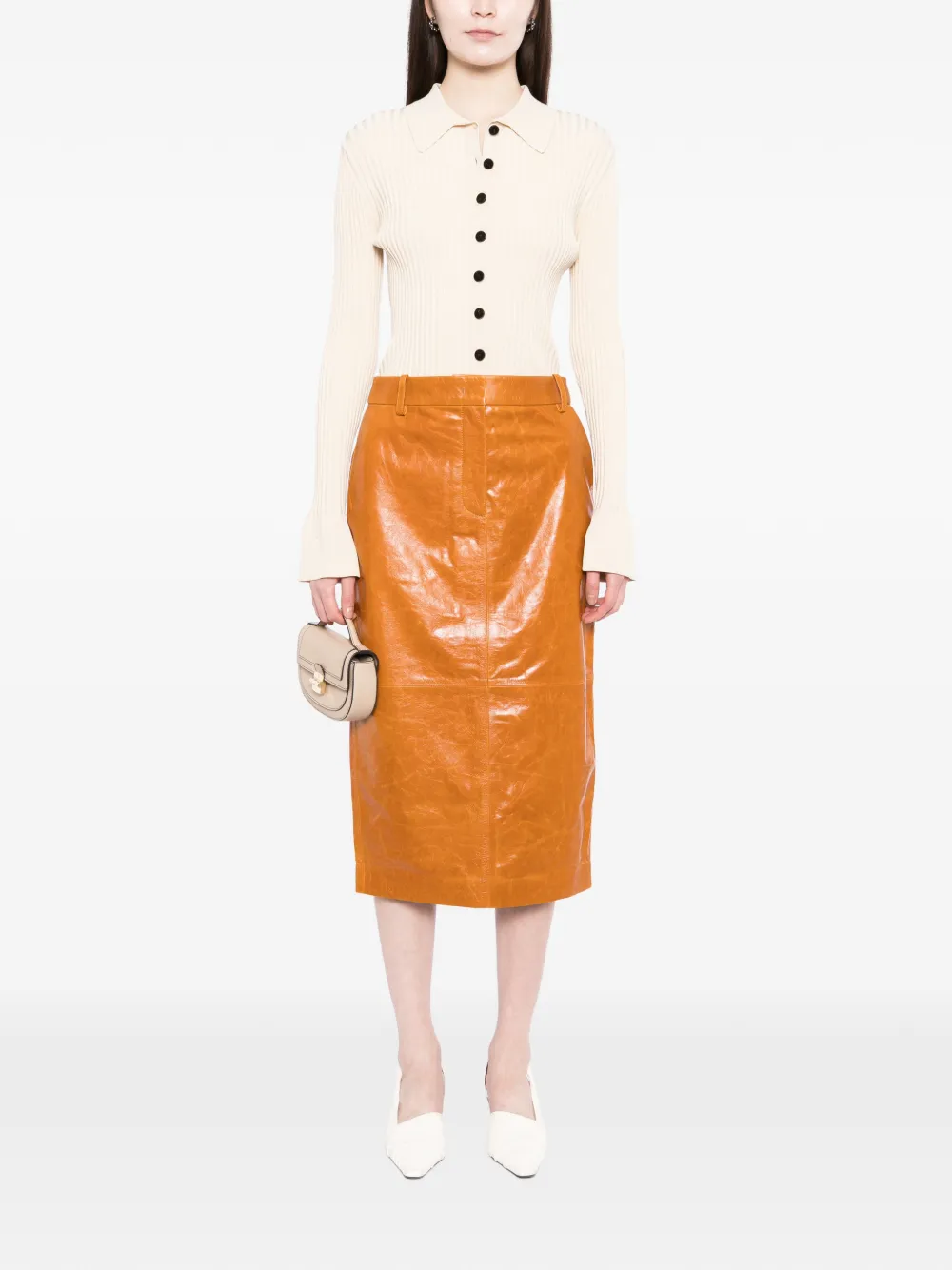  Co Collection Leather Pencil Skirt - Brown 