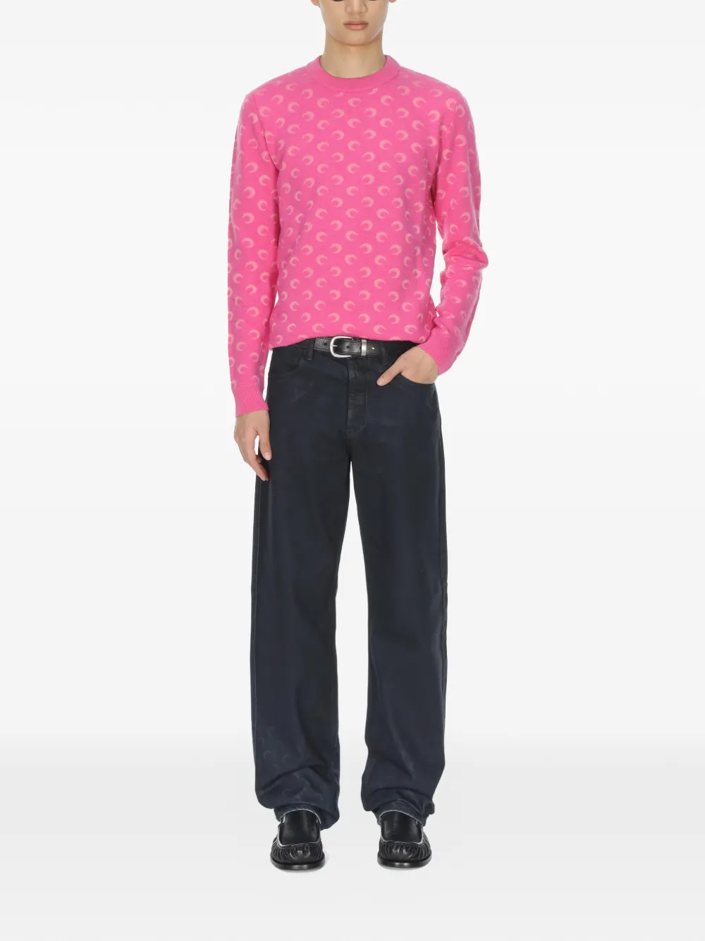 Marine Serre Trui met ronde hals en Moon-jacquard Roze