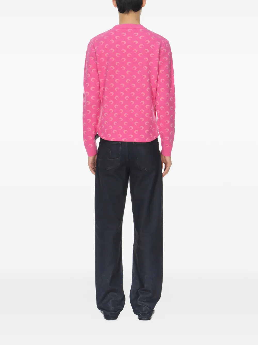 Marine Serre Trui met ronde hals en Moon-jacquard Roze