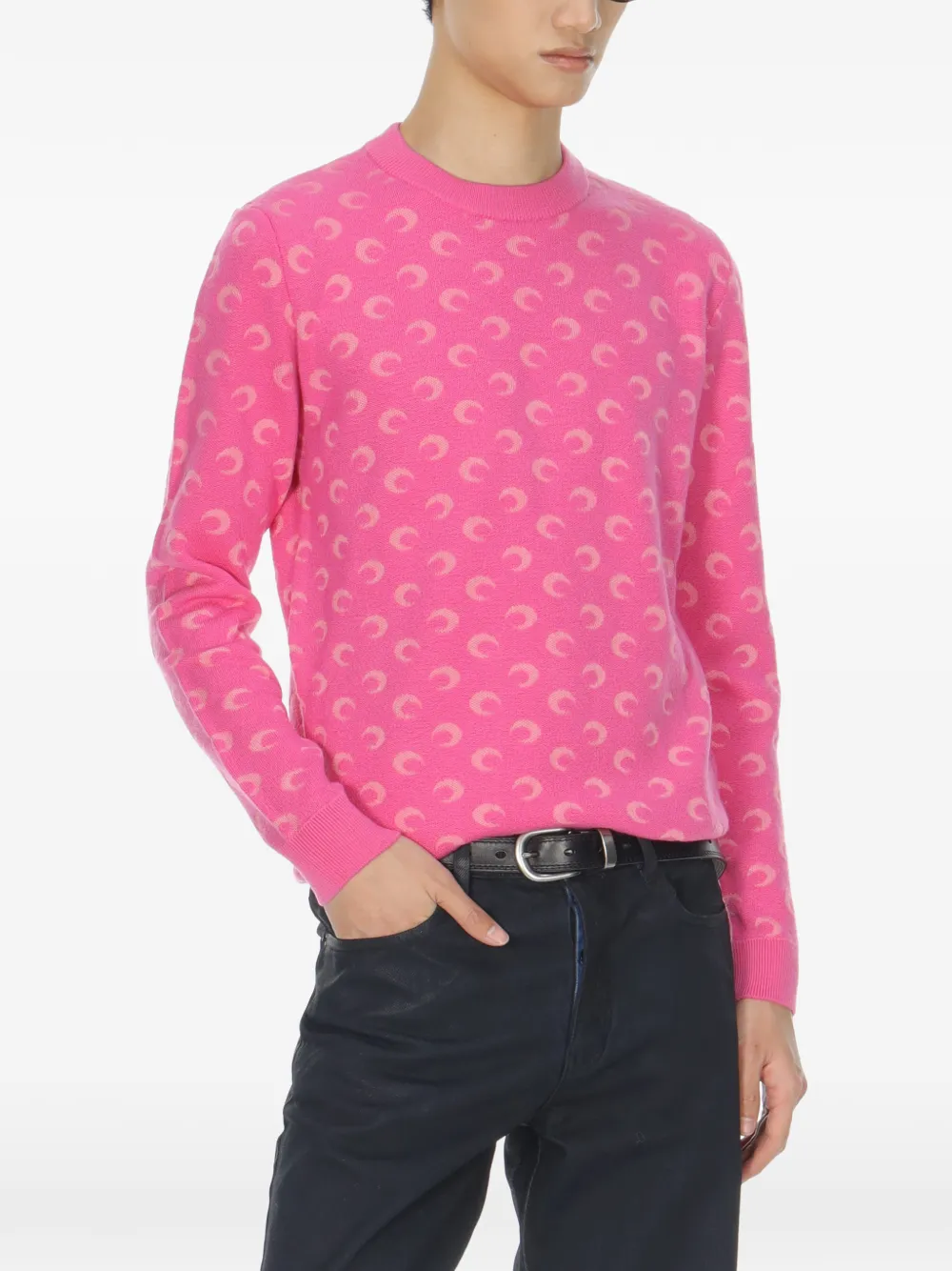 Marine Serre Trui met ronde hals en Moon-jacquard Roze