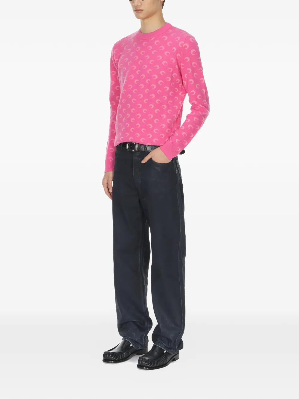 Marine Serre Trui met ronde hals en Moon-jacquard Roze