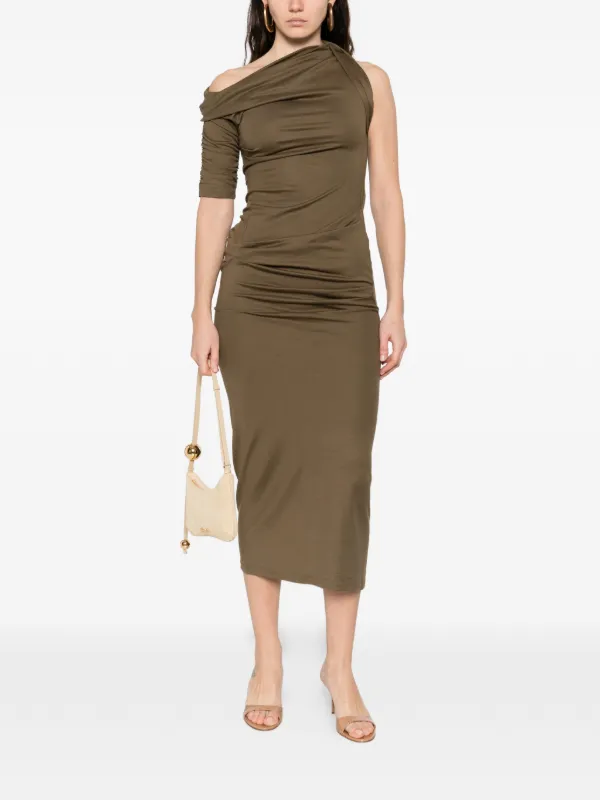 knee length dresses for ladies Ivory Drape One Shoulder Tulip Midi Dress main image 0