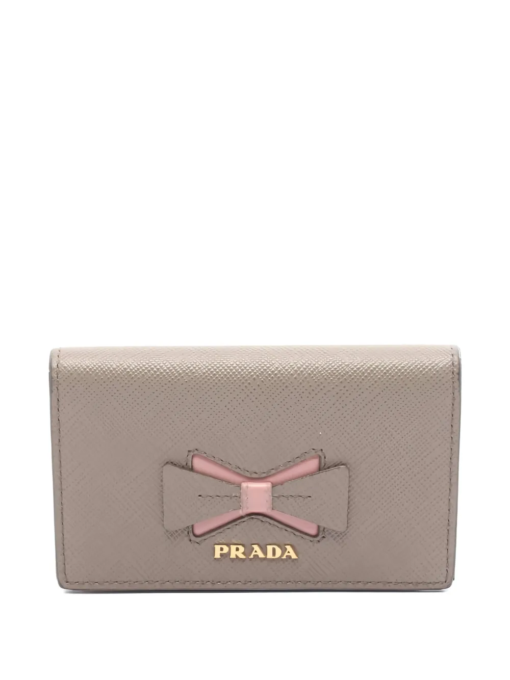 Pre-owned Prada Saffiano Fiocco Bow Cardholder In Neutral