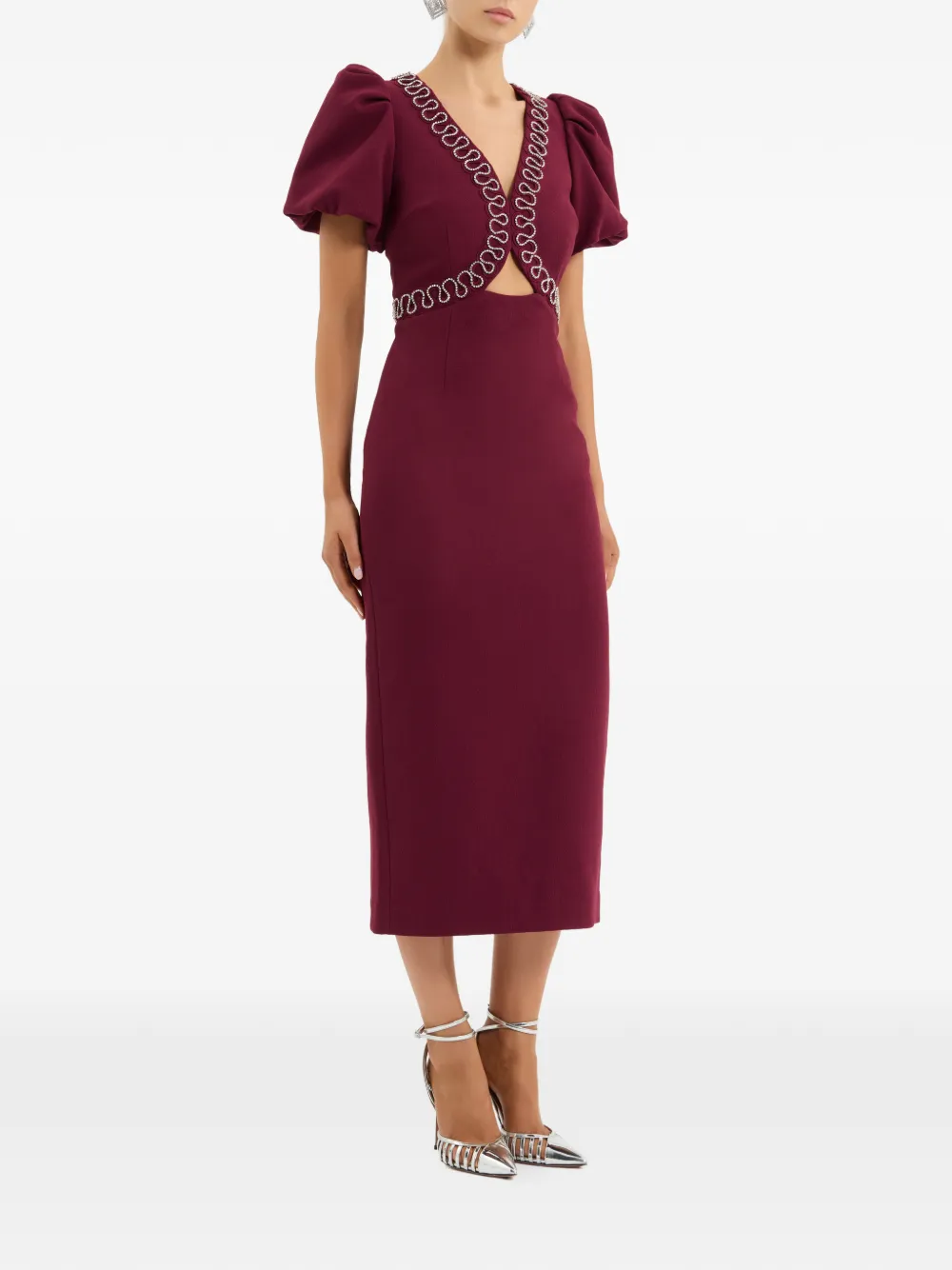 Rebecca Vallance Cava midi-jurk verfraaid met pofmouwen Rood