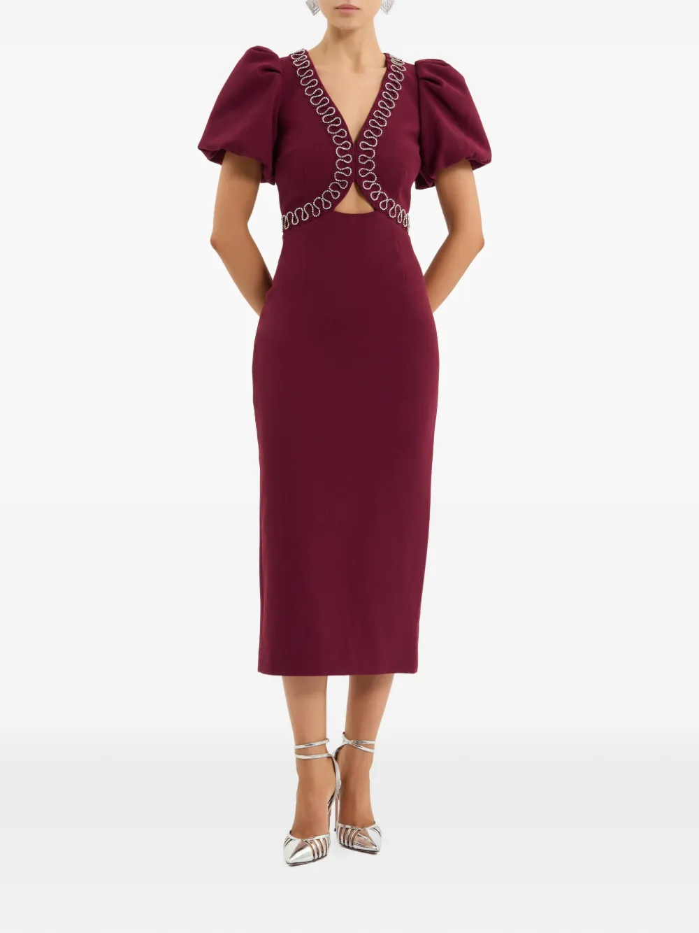 Rebecca Vallance Cava midi-jurk verfraaid met pofmouwen Rood