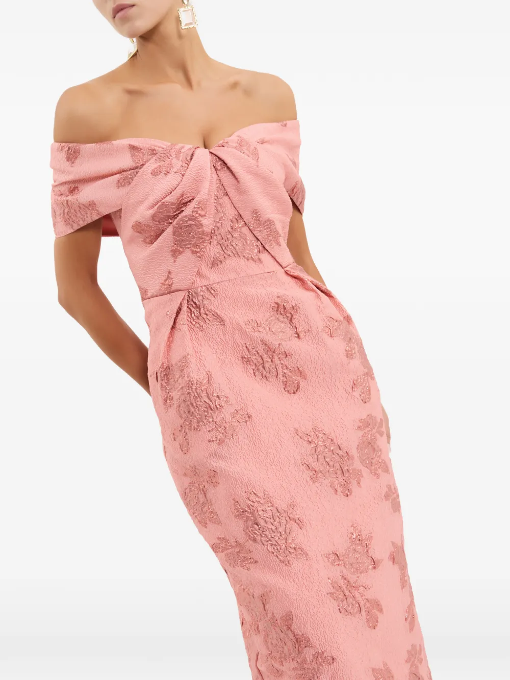Rebecca Vallance Levinia off-shoulder maxi-jurk met bloemenprint Roze