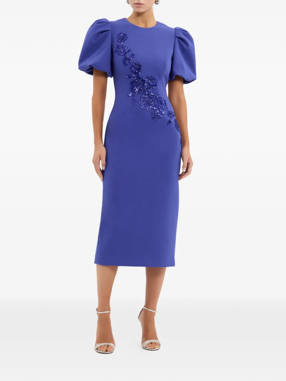 Rebecca Vallance Evolet midi-jurk verfraaid met pofmouwen Blauw