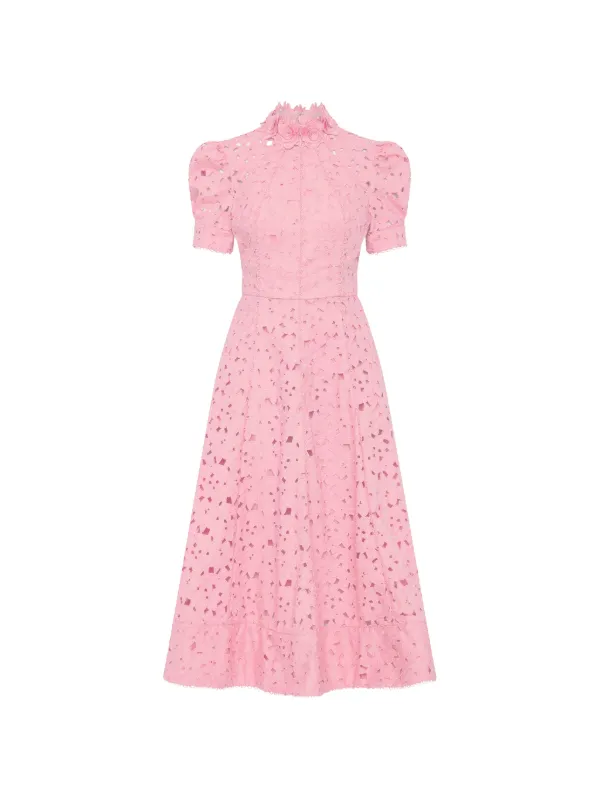 open lace back dress Magda Butrym flower-appliqu halterneck pink midi dress - BOPF