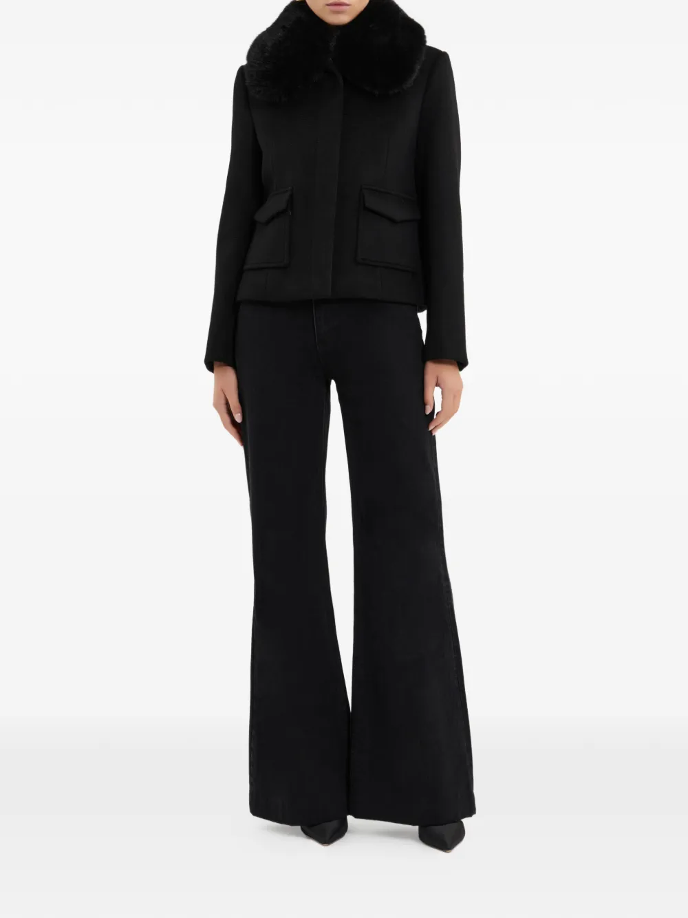 Rebecca Vallance Cropped jas met bontkraag Zwart