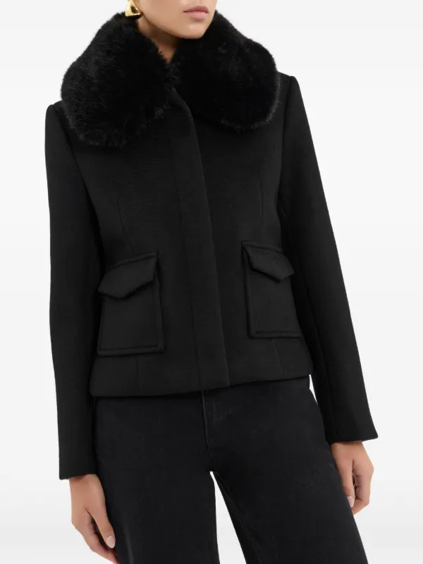 Rebecca Vallance Fur Collar Cropped Coat in Black