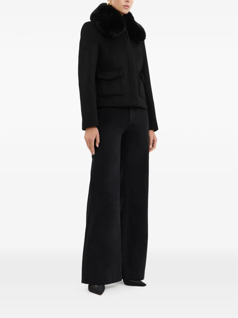 Rebecca Vallance Cropped jas met bontkraag Zwart