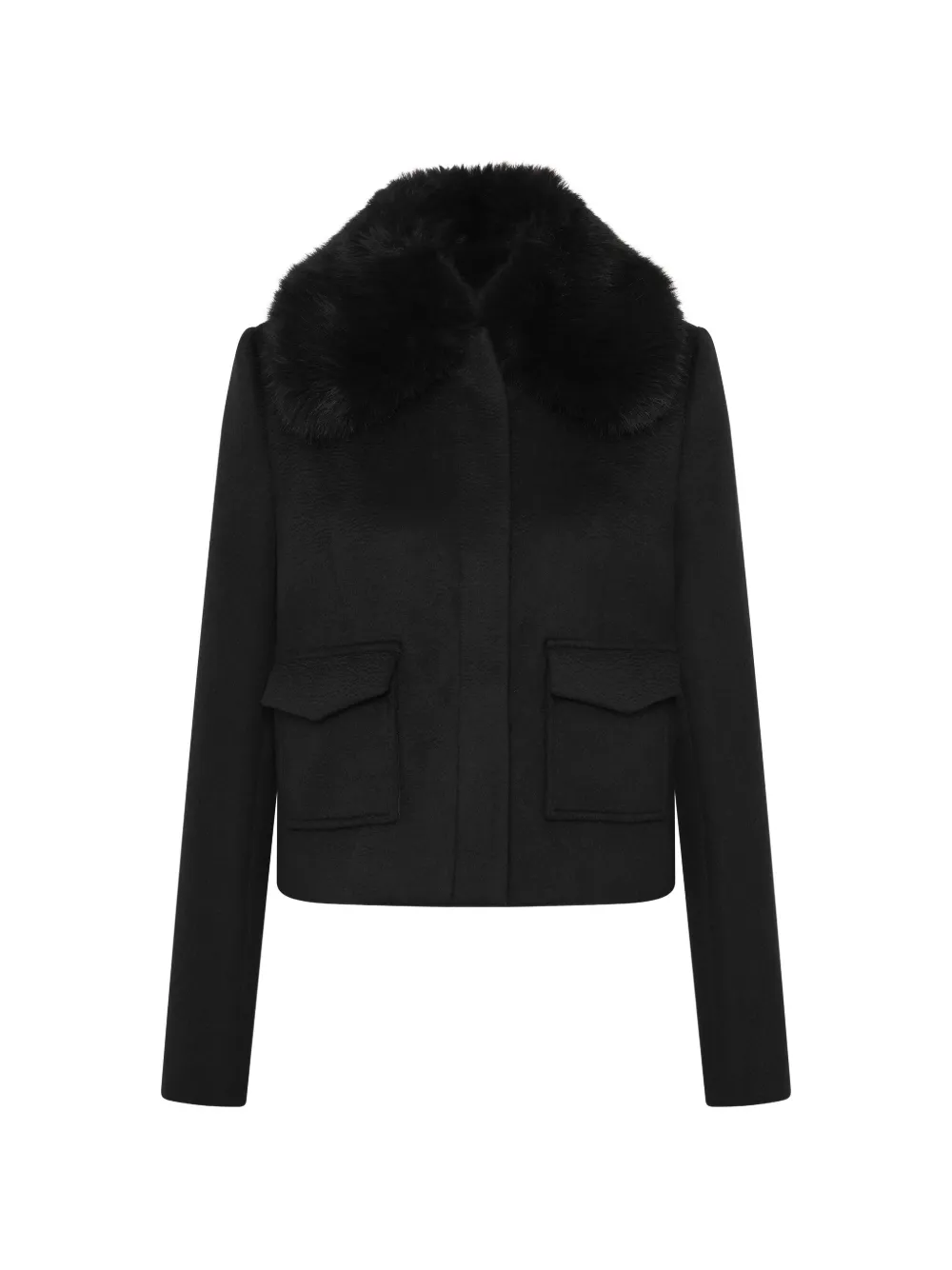 Rebecca Vallance Cropped jas met bontkraag Zwart