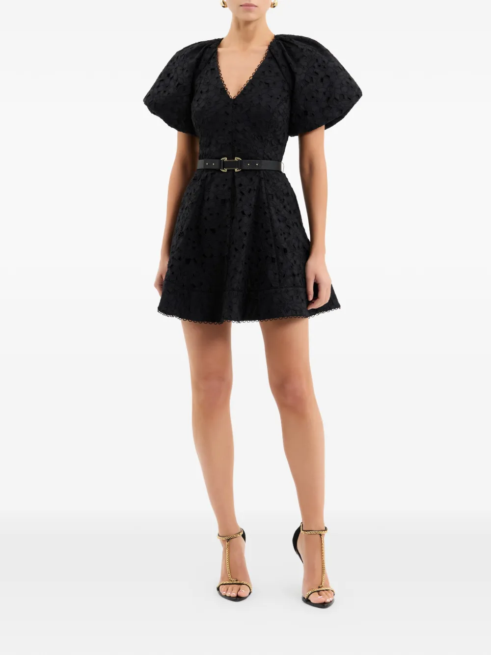 Rebecca Vallance Wilda mini-jurk met pofmouwen en V-hals Zwart
