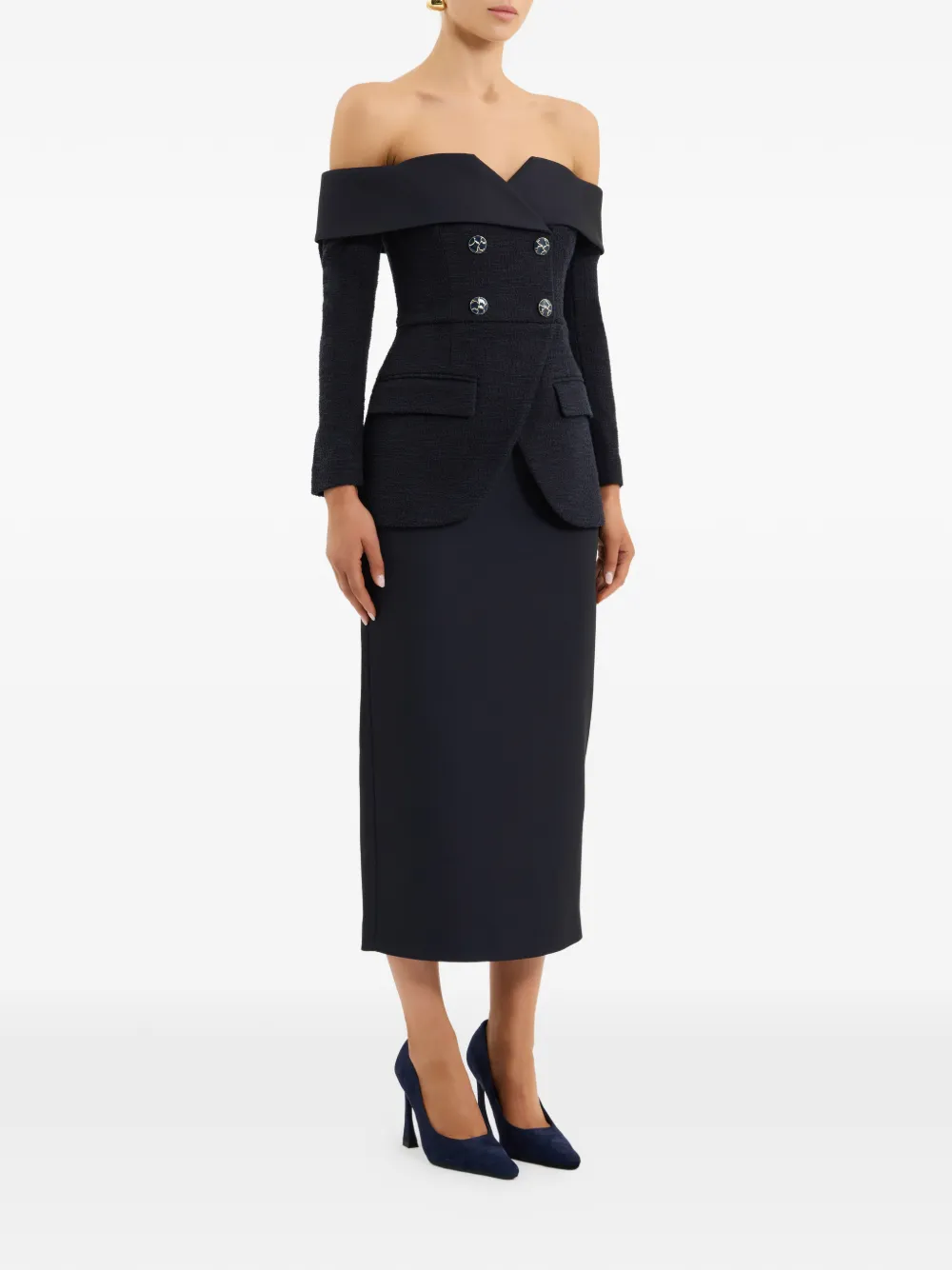 Rebecca Vallance Off-shoulder midi-jurk Blauw
