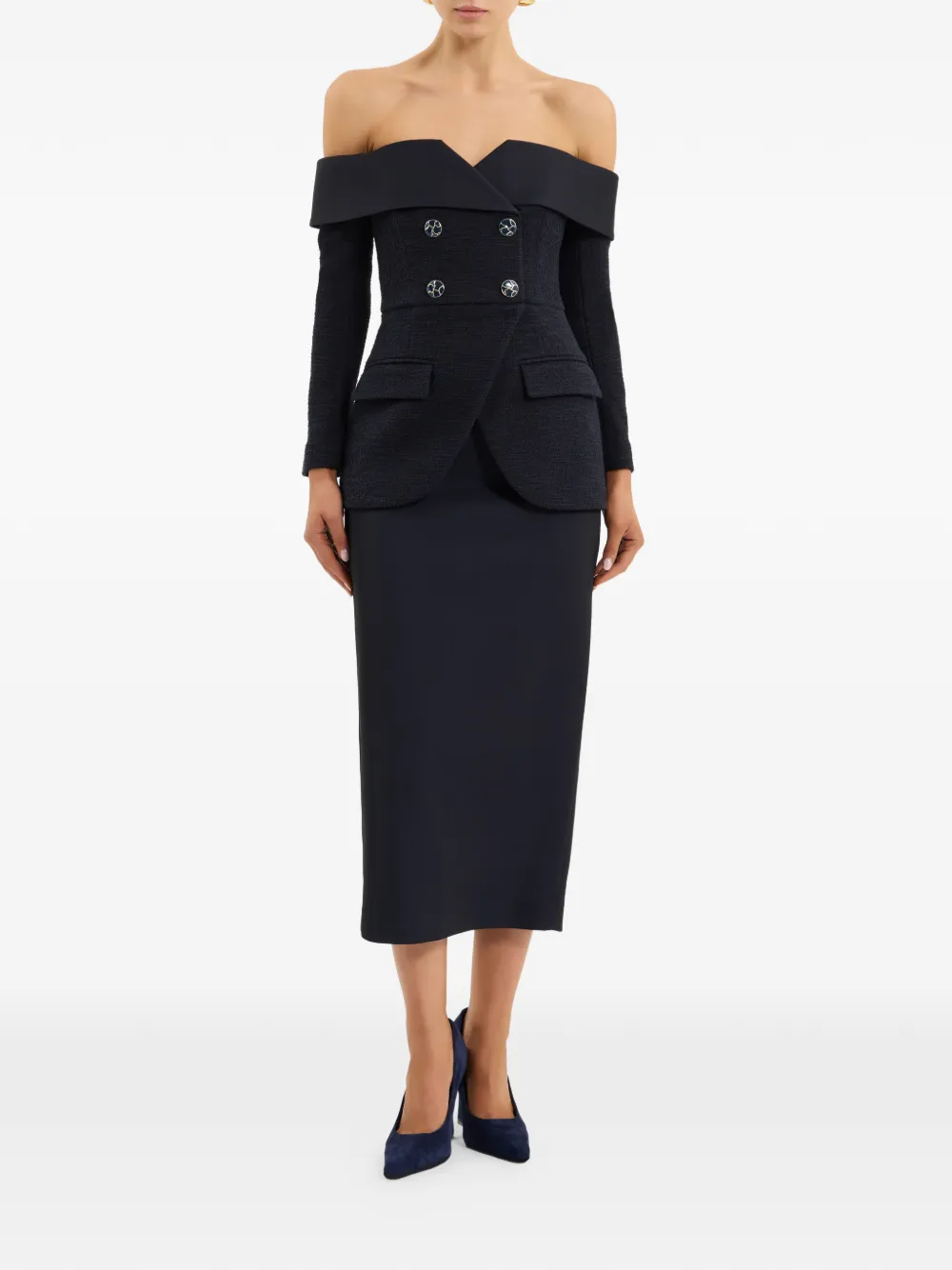Rebecca Vallance Off-shoulder midi-jurk Blauw
