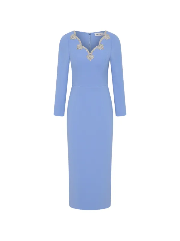 Rebecca Vallance Harlynn V-neck Midi Dress in Blue
