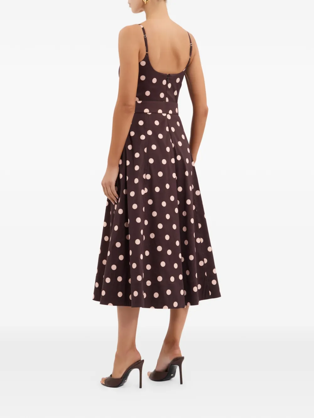 Rebecca Vallance Midi-jurk met stippen en ceintuur Bruin
