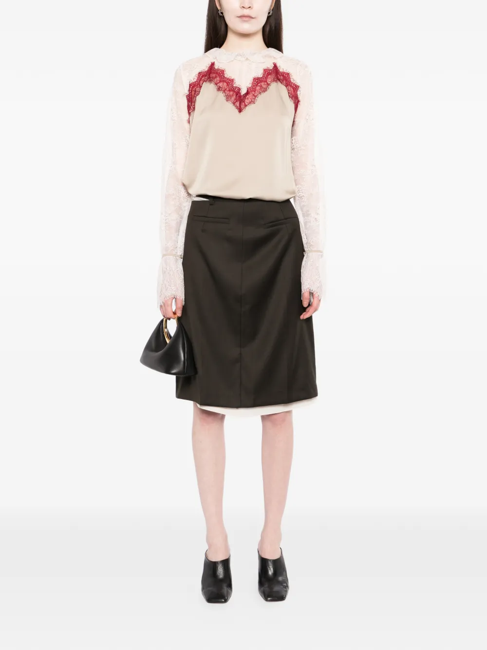  Ych Layered Midi Skirt - Brown 
