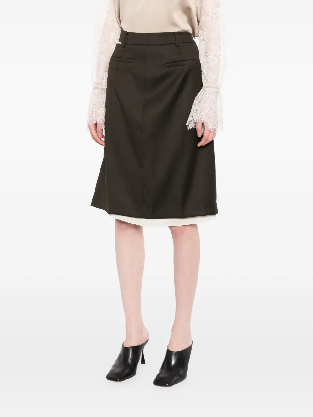 Ych Layered Midi Skirt - Brown 