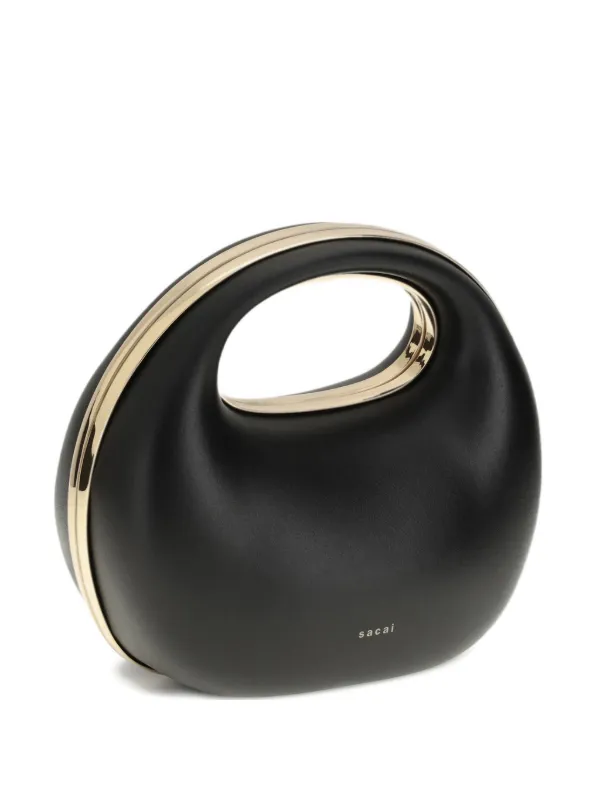 Sacai Round Leather Clutch Bag in Black